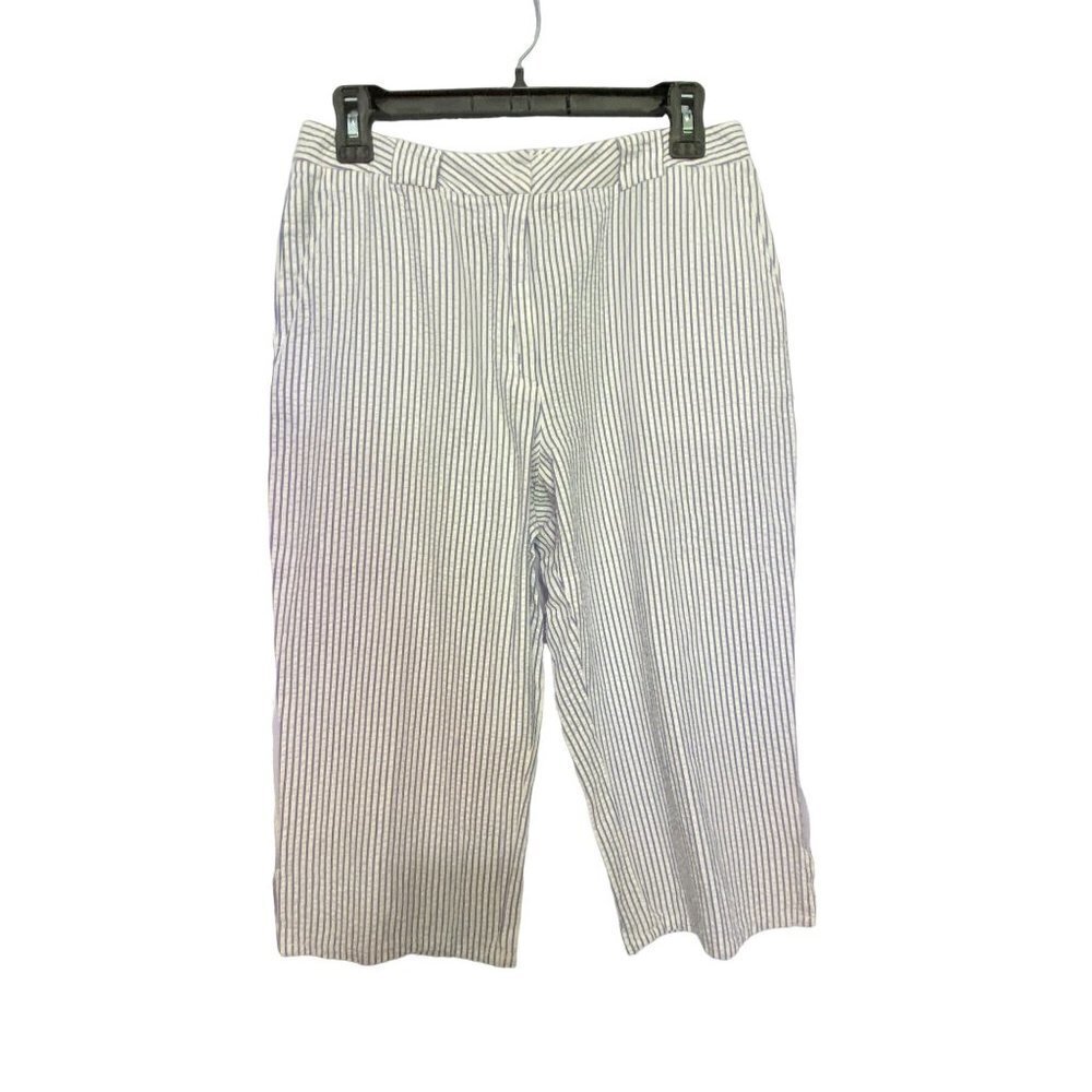 Annex by Casual Corner Petite Blue & White‎ Pinstripe Seersucker Capri Pants 10P